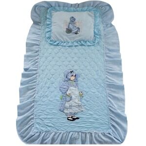 Vintage Holly Hobbie Bedding Sham Pillow Sham Gingham Ruffle Blue Twin